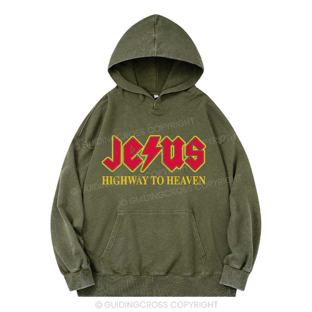 Jesus Highway To Heaven Christian Washed Hoodie