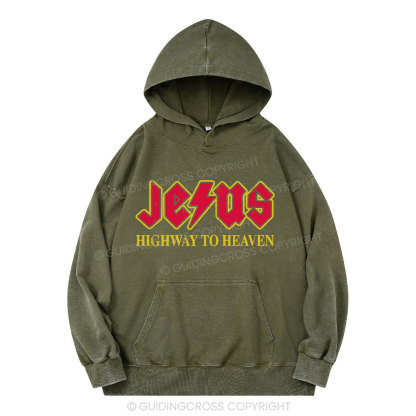 Jesus Highway To Heaven Christian Washed Hoodie