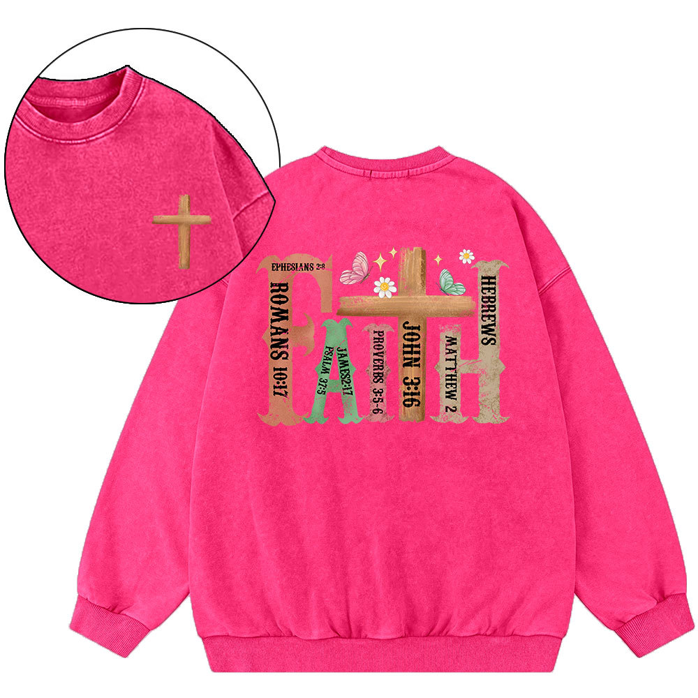 Retro Faith Cross Christian Washed Sweatshirt