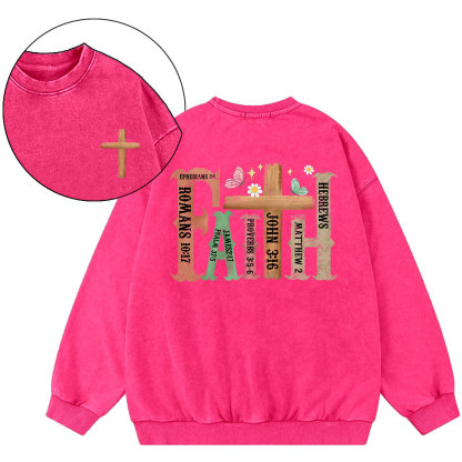 Retro Faith Cross Christian Washed Sweatshirt