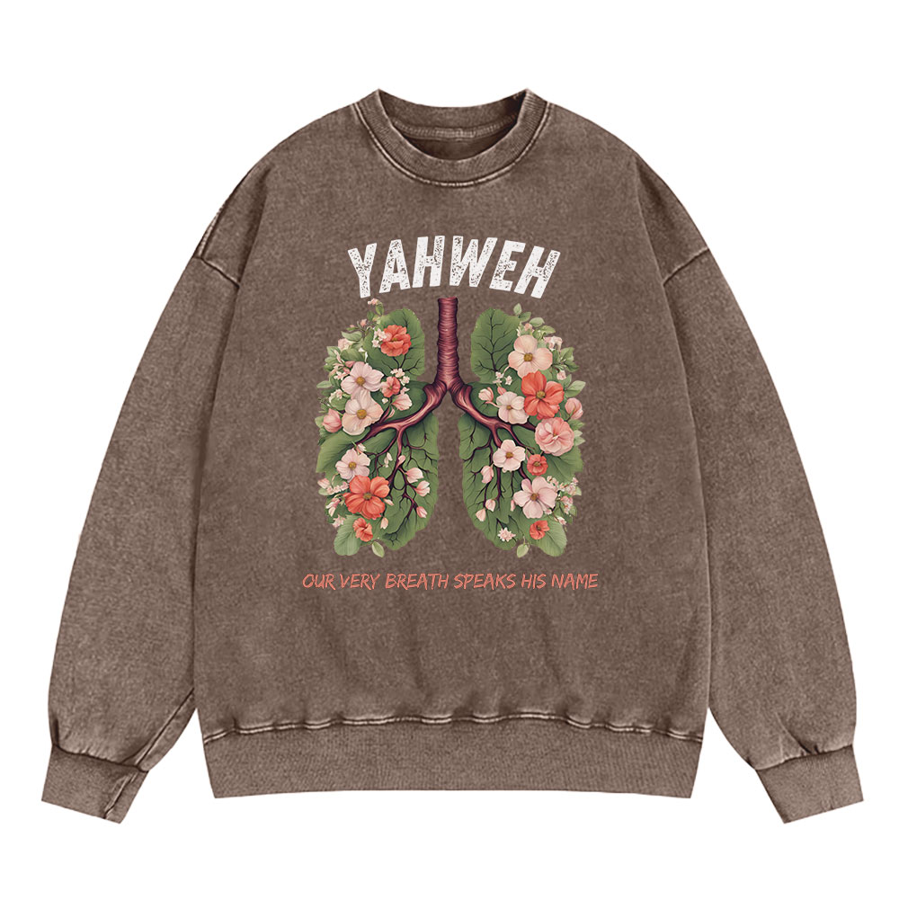 Yahweh Leaf Flower Lung Christian Washed Sweatshirt