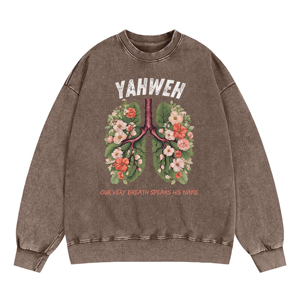 Yahweh Leaf Flower Lung Christian Washed Sweatshirt