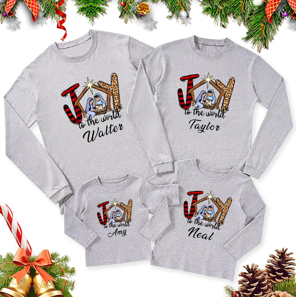 Personalized Joy to the World Christmas Family Matching Long Sleeve T-Shirt