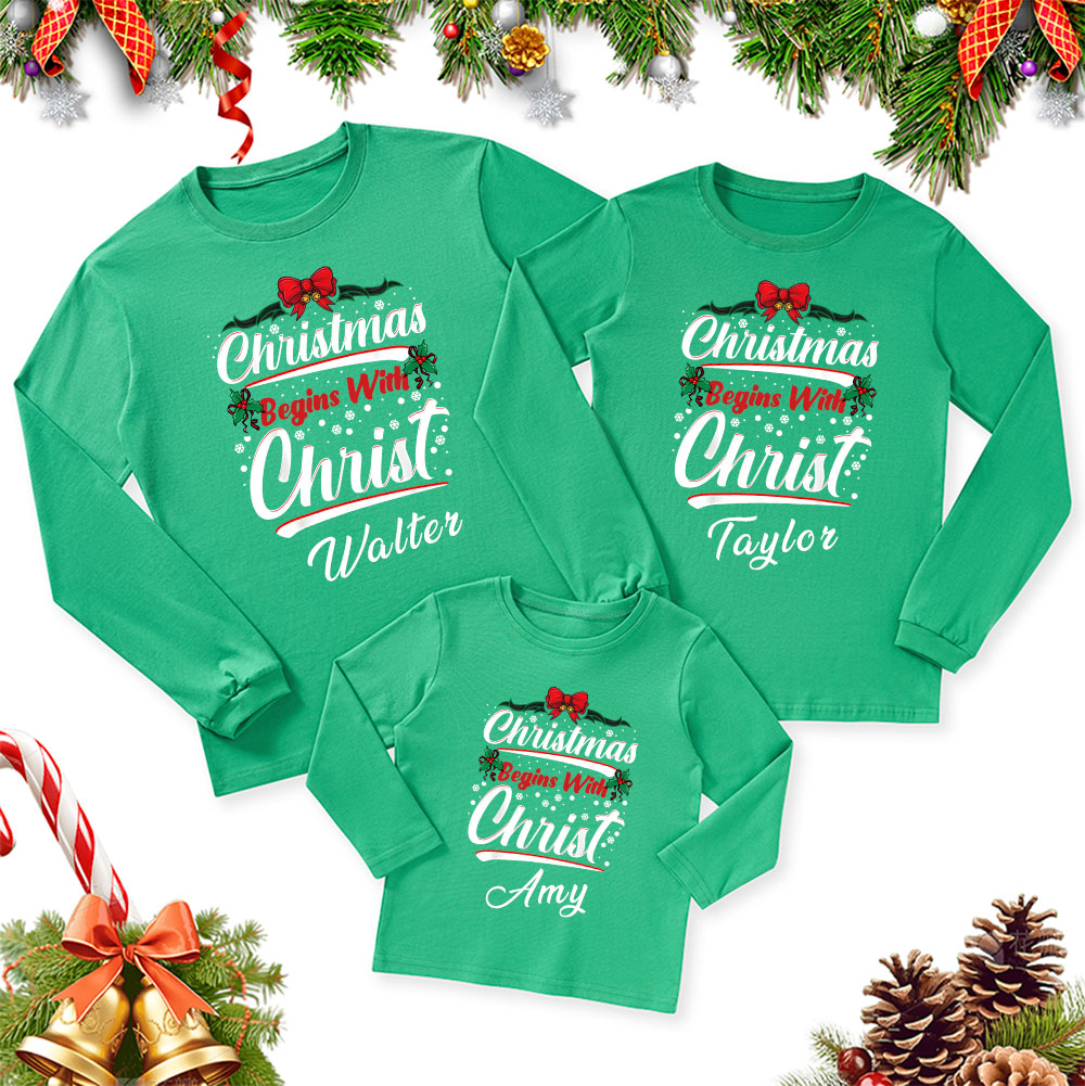 Personalized Begins With Christ Christmas Family Matching Long Sleeve T-Shirt