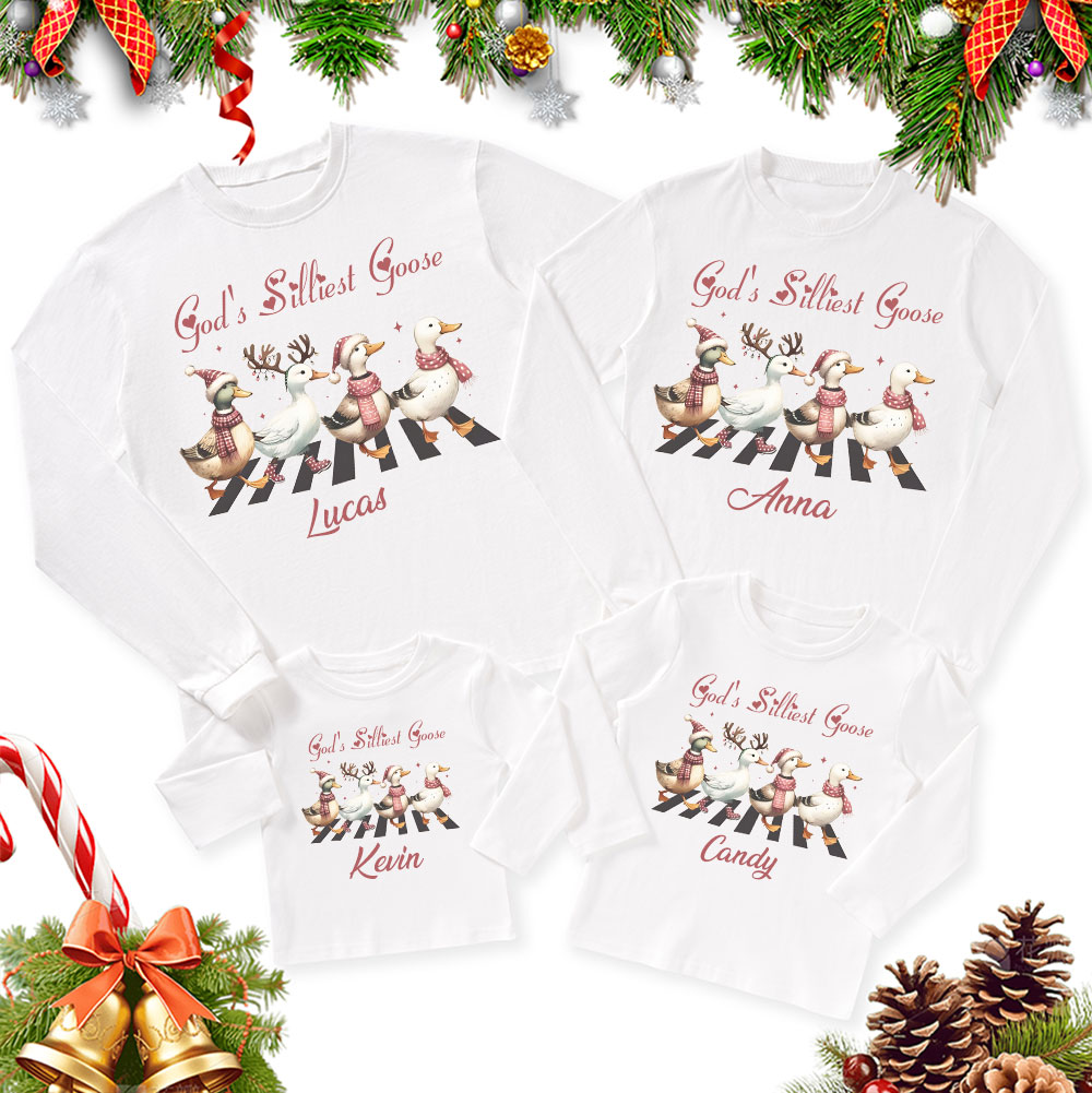Personalized God's Silliest Goose Christmas Family Matching Long Sleeve T-Shirt
