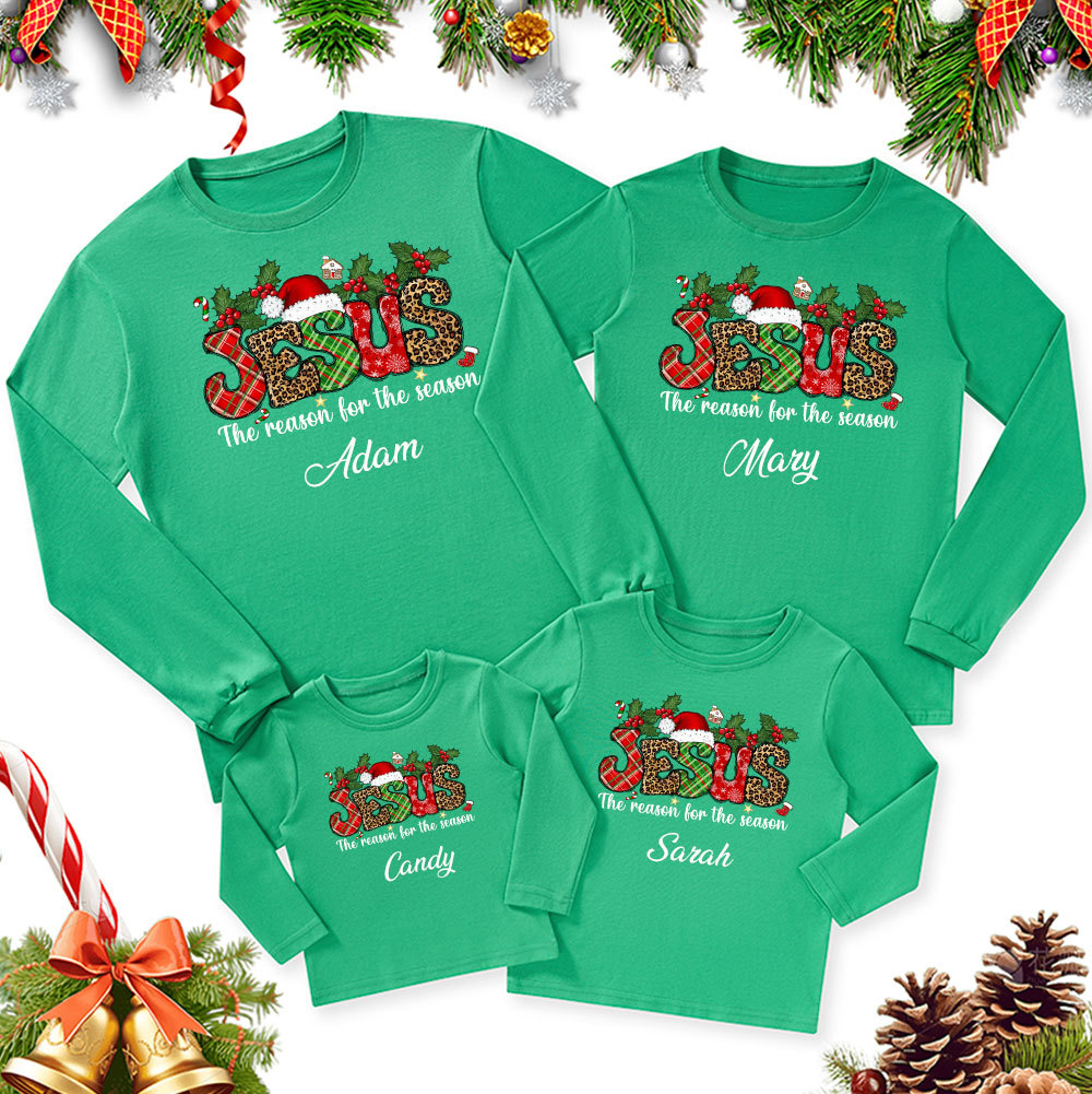 Personalized Jesus the Reason for the Season Christmas Family Matching Long Sleeve T-Shirt