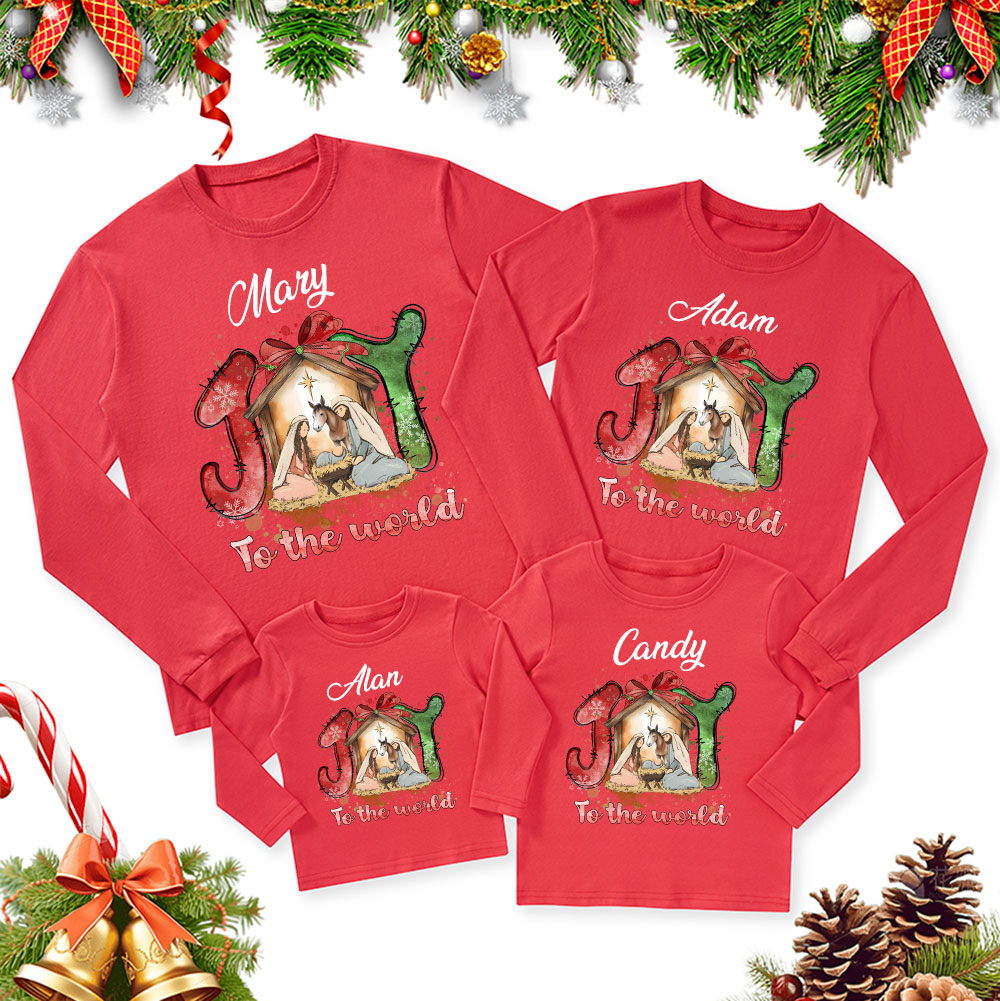 Personalized Joy To The World Christmas Family Matching Long Sleeve T-Shirt