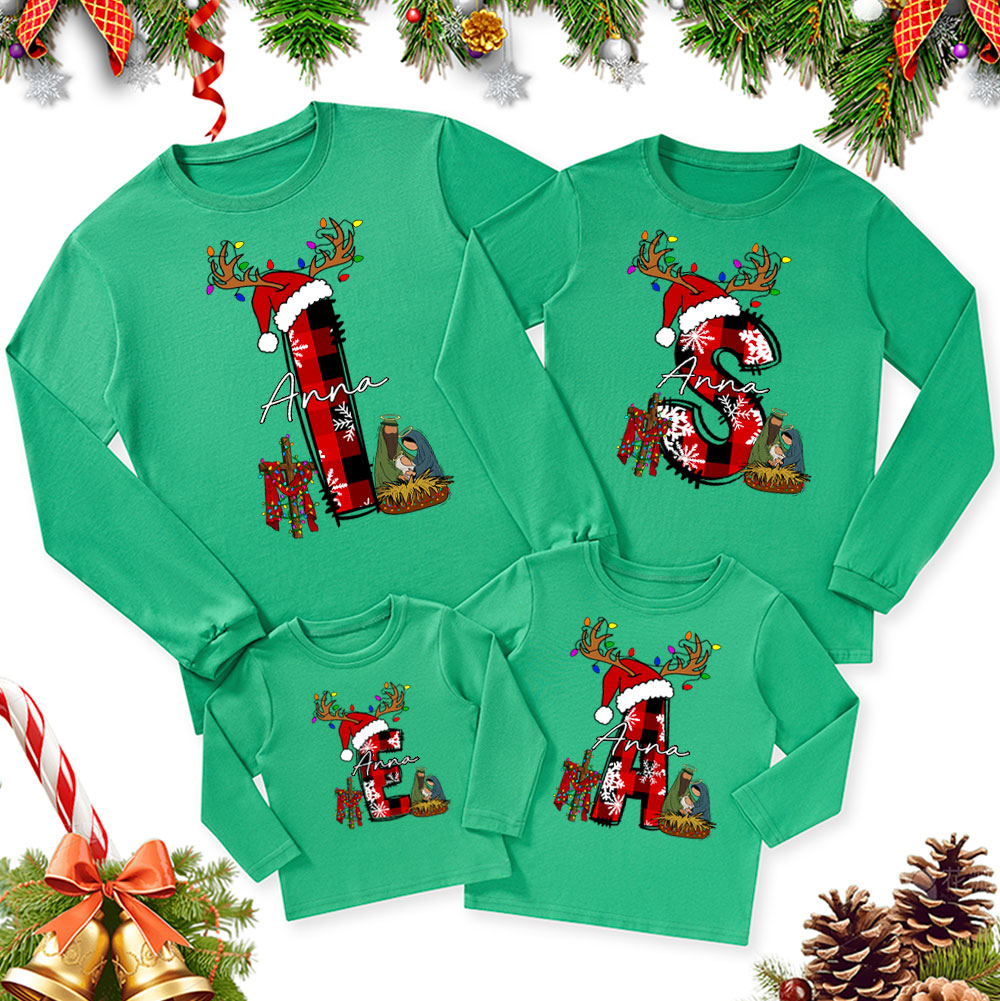 Personalized Name Nativity Christmas Family Matching Long Sleeve T-Shirt