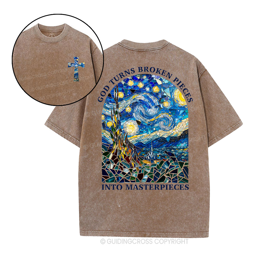God Turns Broken Pieces Into Masterpieces Christian Washed T-Shirt