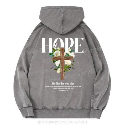 He Died For Our Sins Christian Washed Hoodie