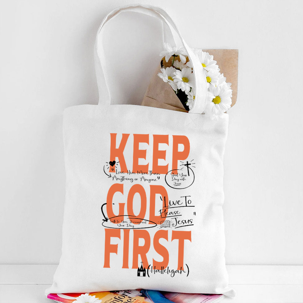 Keep God First Christian Canvas Tote Bag Sale - GuidingCross