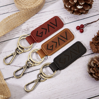 Crazy Horse Leather Double Ring Keychain