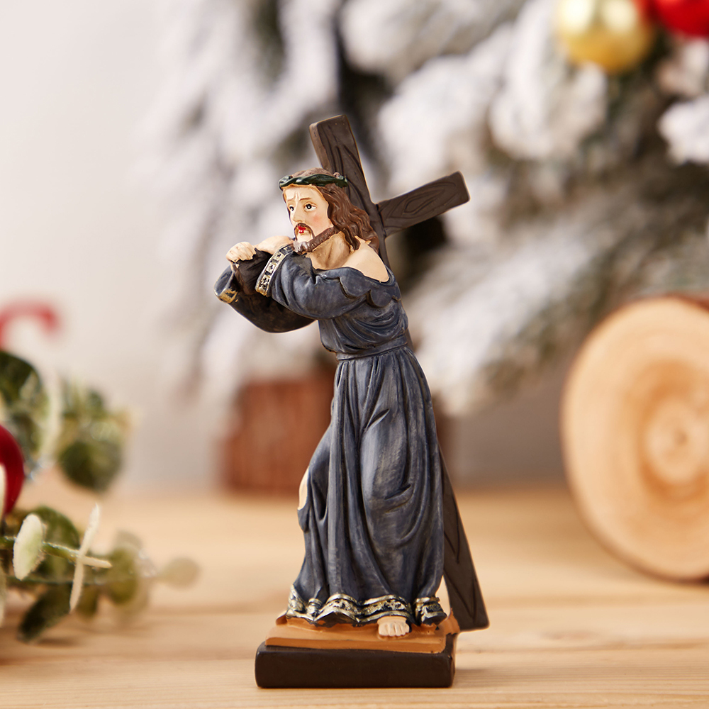 Jesus Figure Carrying the Cross Resin Christian Ornaments