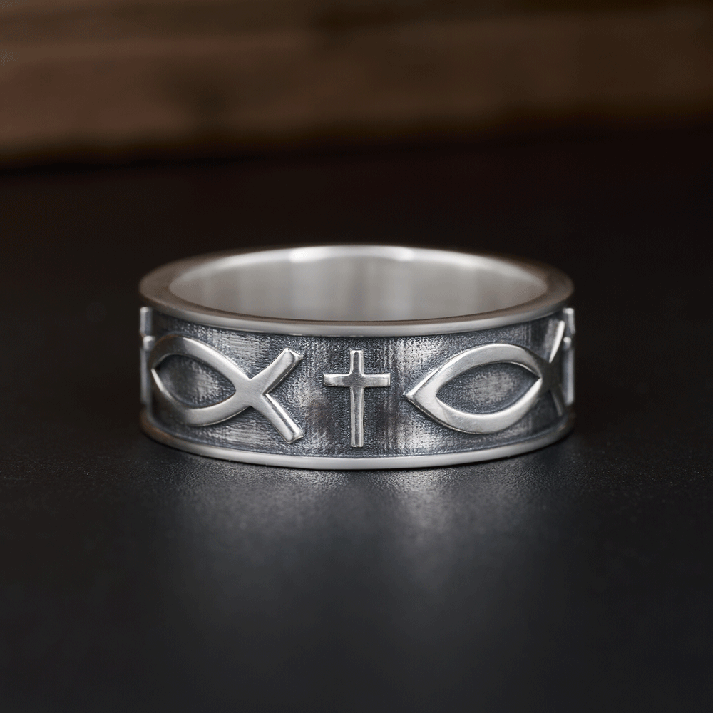 Jesus Fish Christian Sterling Silver Band Ring