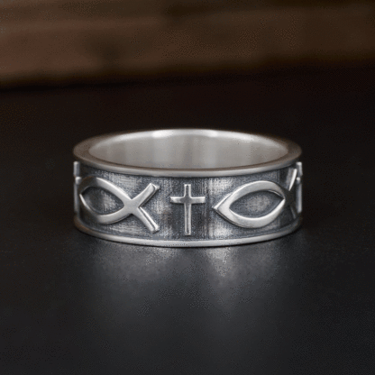 Jesus Fish Christian Sterling Silver Band Ring