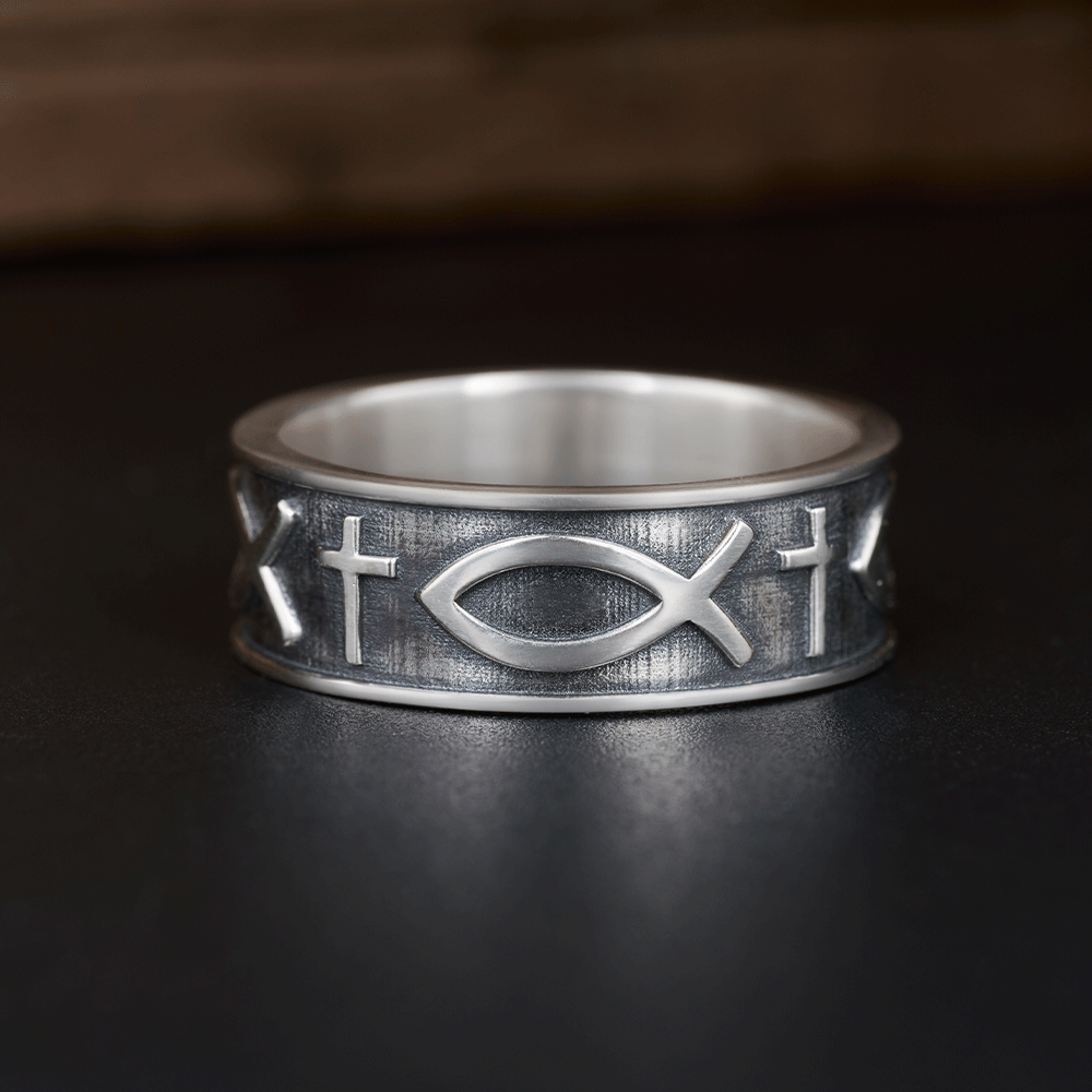 Jesus Fish Christian Sterling Silver Band Ring