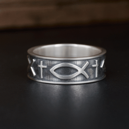 Jesus Fish Christian Sterling Silver Band Ring