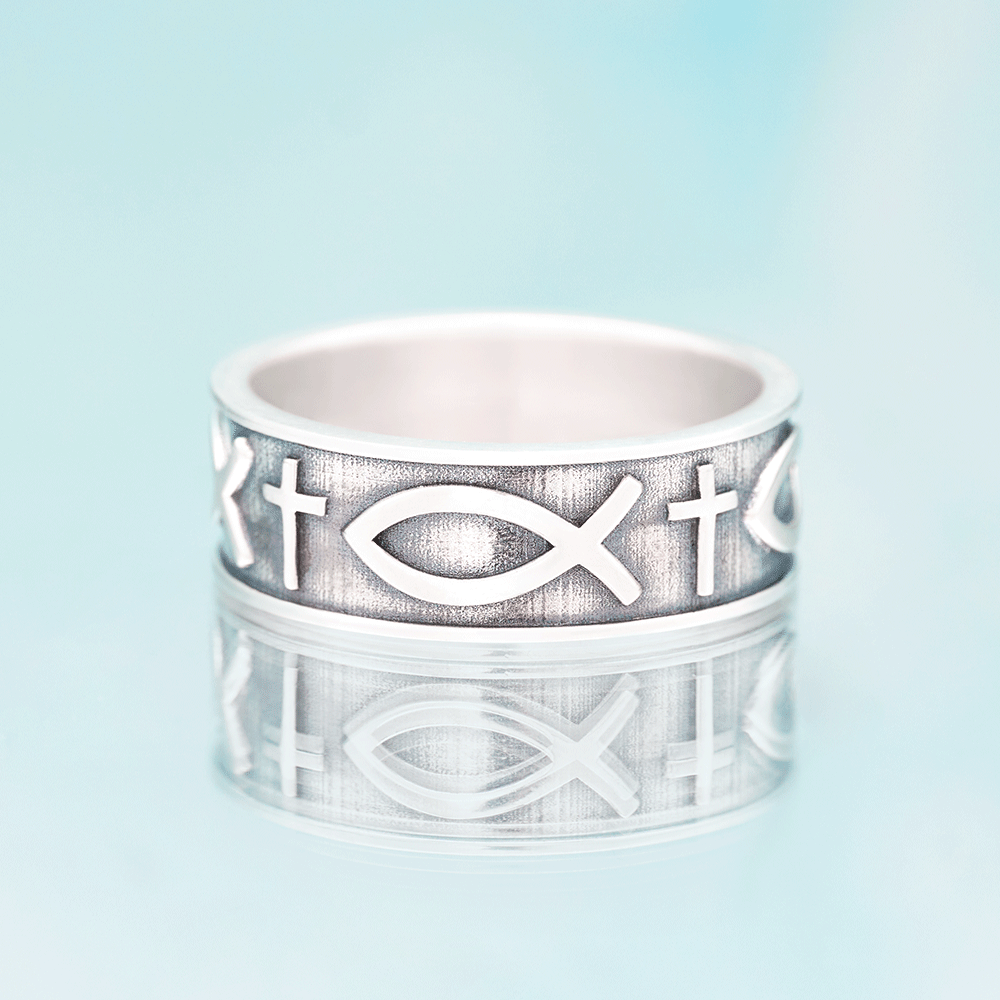 Jesus Fish Christian Sterling Silver Band Ring