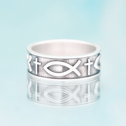 Jesus Fish Christian Sterling Silver Band Ring