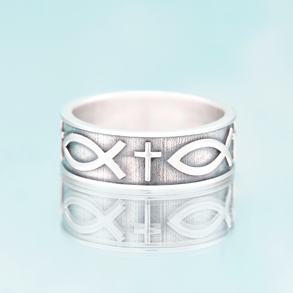 Jesus Fish Christian Sterling Silver Band Ring