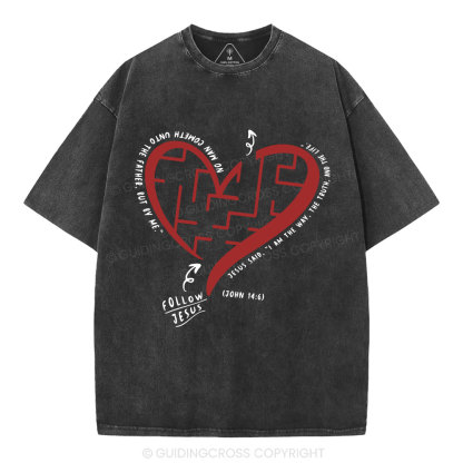 Follow Jesus Heart Christian Washed T-Shirt