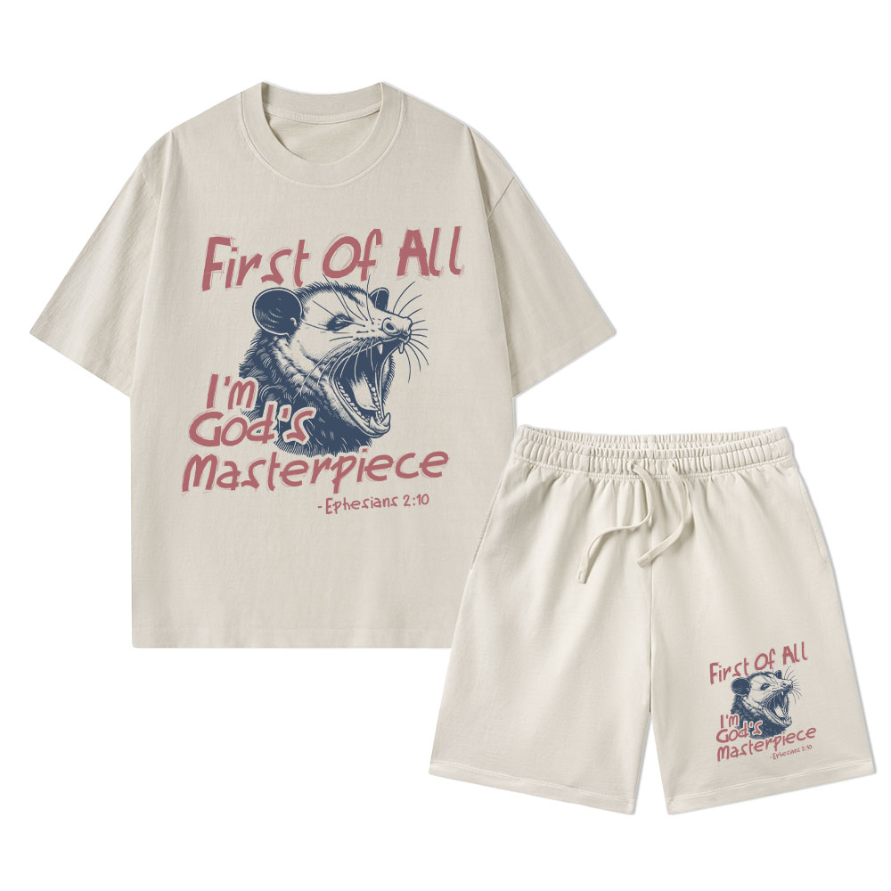 First Of All I'm God's Masterpiece Christian Washed T-Shirt & Shorts