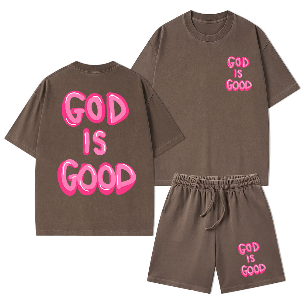 God Is Good Christian Washed T-Shirt & Shorts