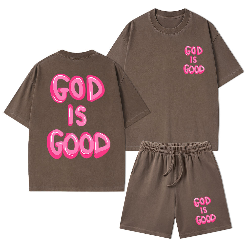 God Is Good Christian Washed T-Shirt & Shorts