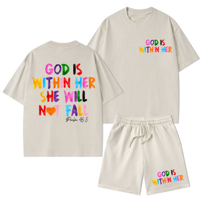 God Is Within Her She Will Not Fall Christian Washed T-Shirt & Shorts