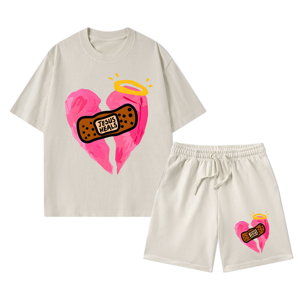 Jesus Heals Christian Washed T-Shirt & Shorts