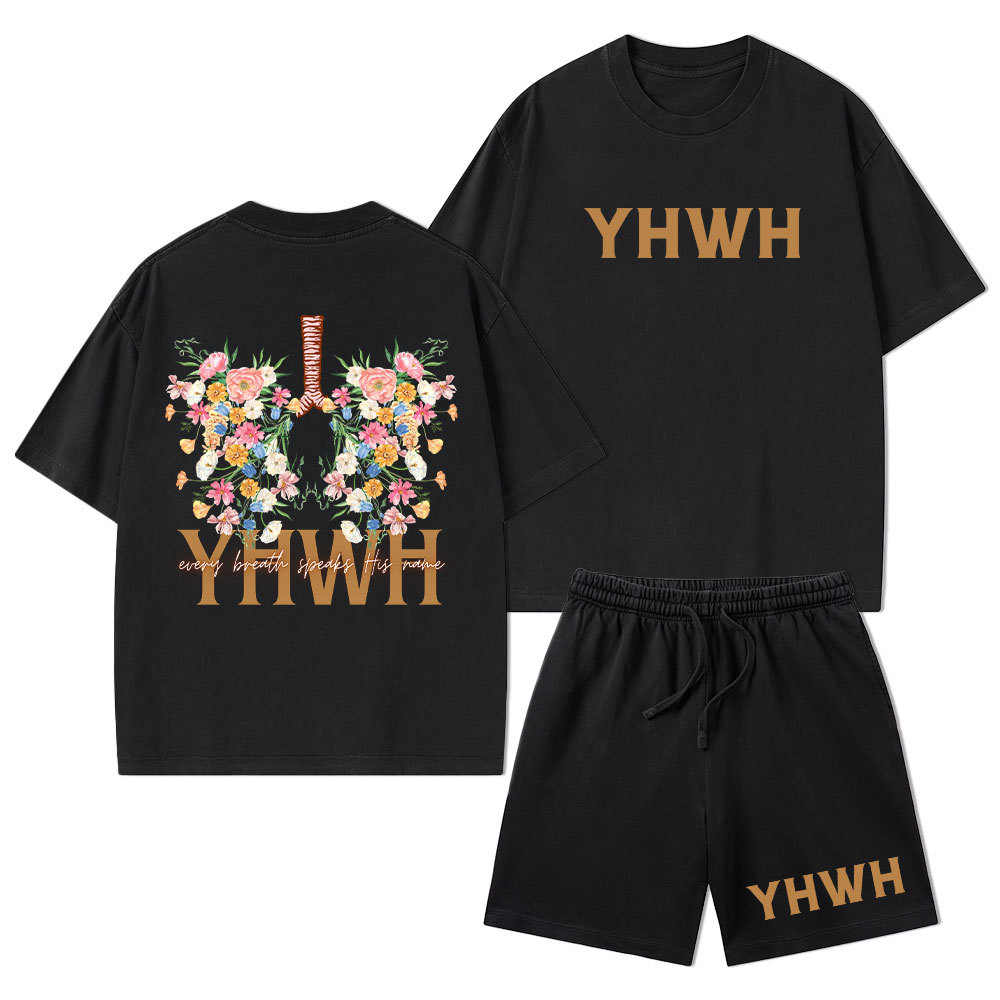 YHWH Every Breath Speaks His Name Christian Washed T-Shirt & Shorts