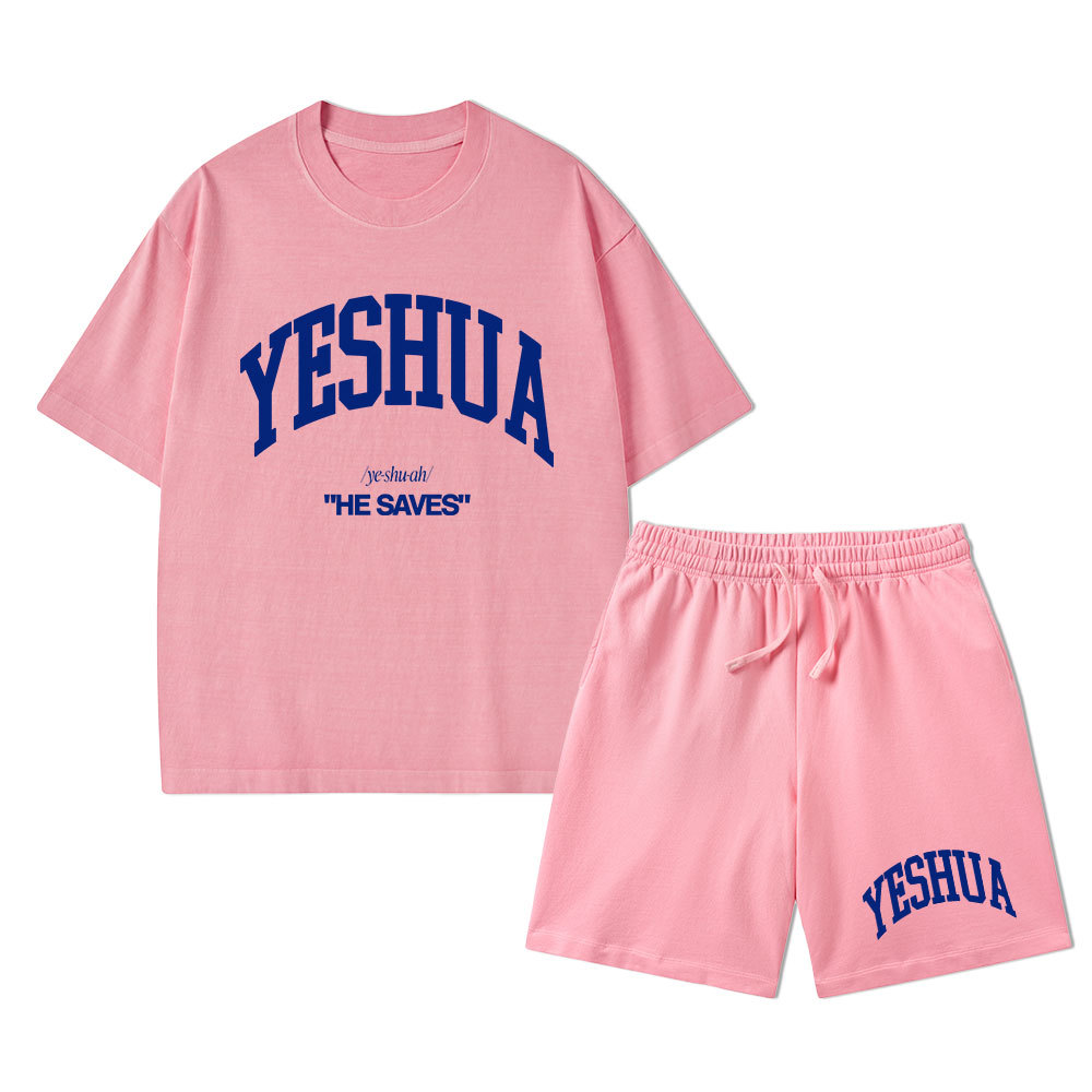 Yeshua He Saves Christian Washed T-Shirt & Shorts