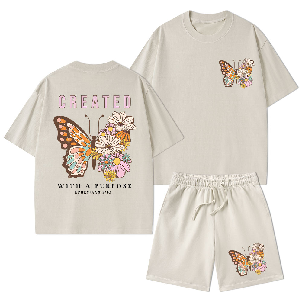 Created With Purpose Christian Washed T-Shirt & Shorts