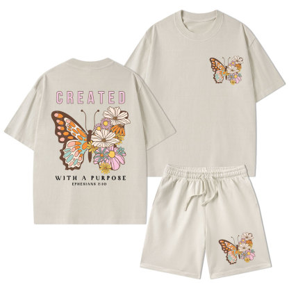 Created With Purpose Christian Washed T-Shirt & Shorts