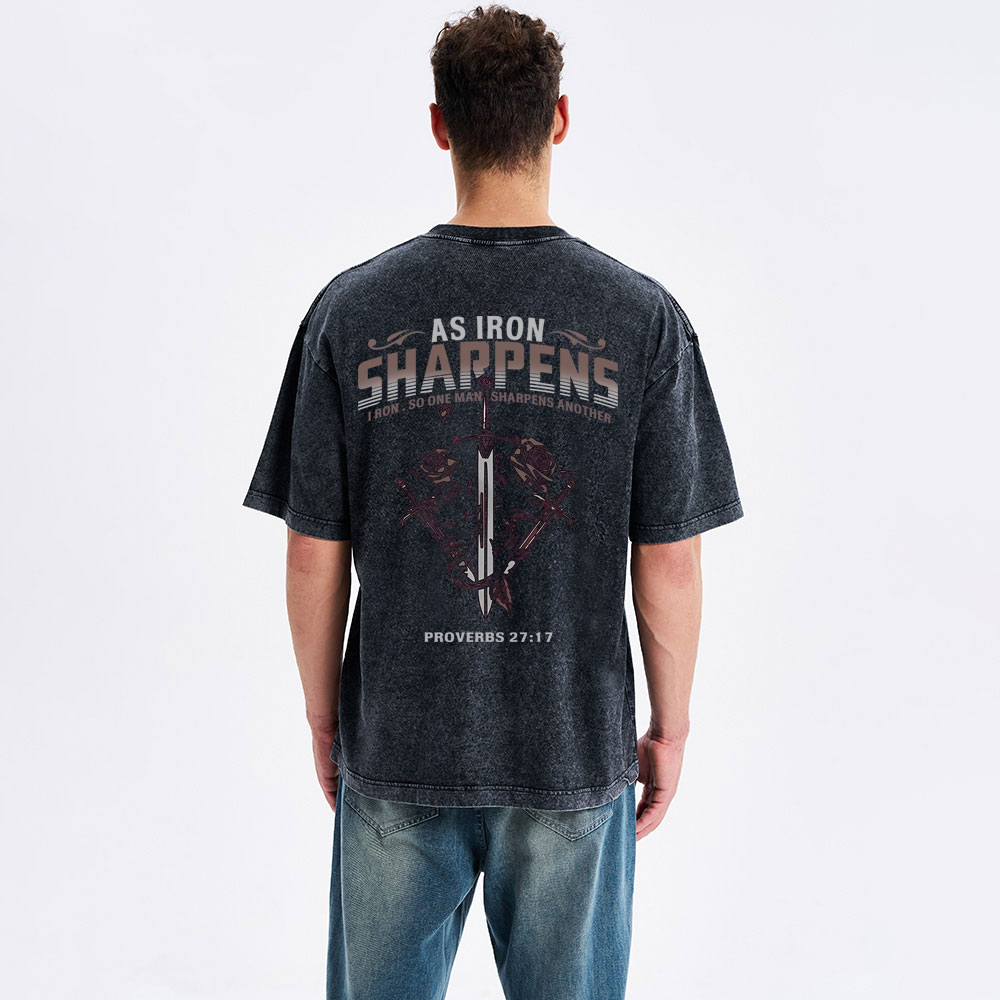 As Iron Sharpens Christian Washed T-Shirt