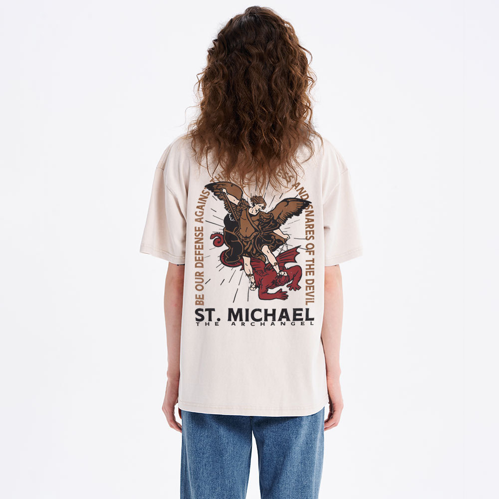New ST Michael The Archangel Christian Washed T-Shirt