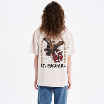 New ST Michael The Archangel Christian Washed T-Shirt