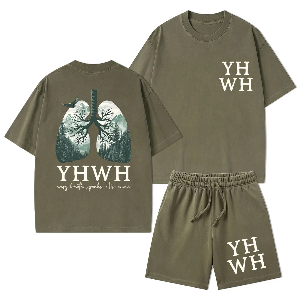YHWH Nature Lung Christian Washed T-Shirt & Shorts