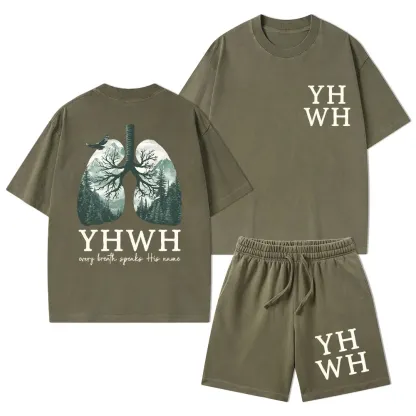 YHWH Nature Lung Christian Washed T-Shirt & Shorts