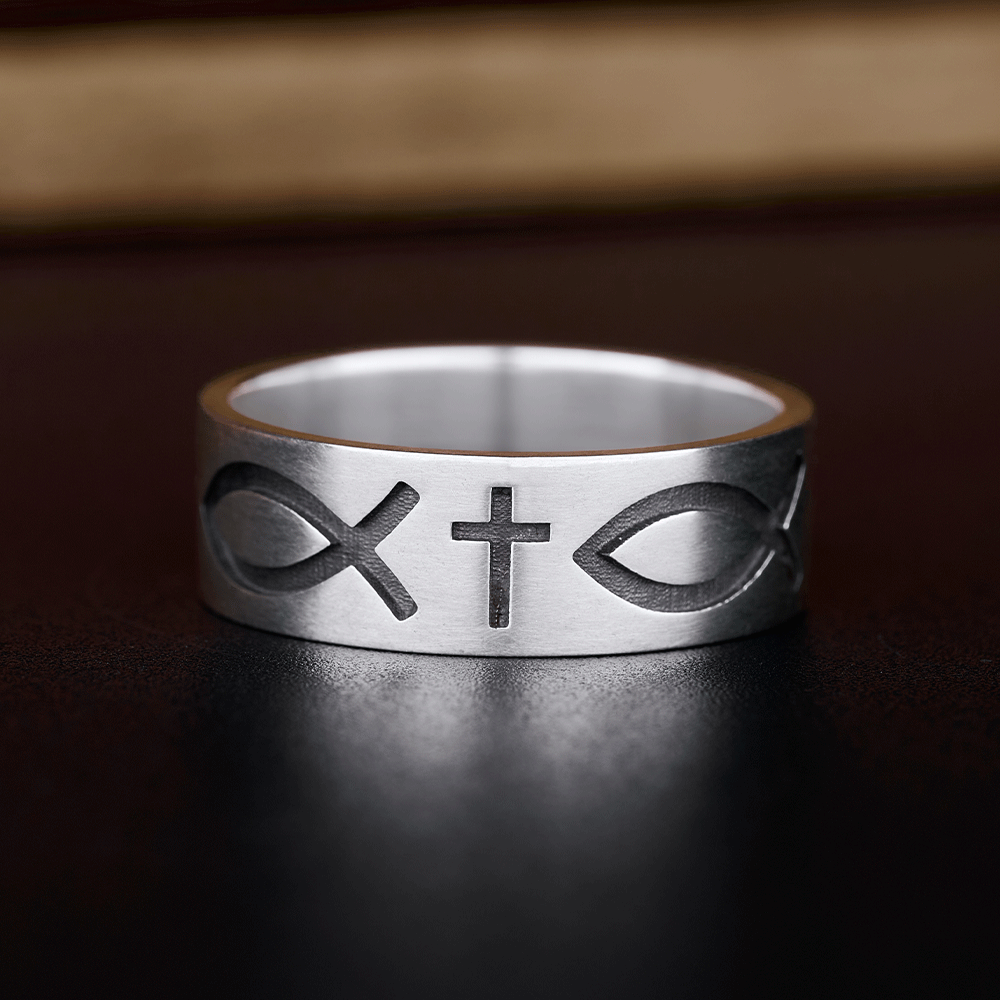 Jesus Fish Christian Sterling Silver Band Ring