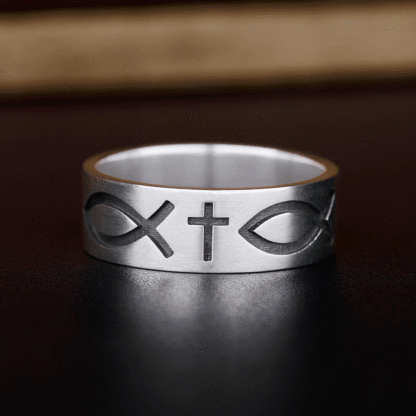 Jesus Fish Christian Sterling Silver Band Ring