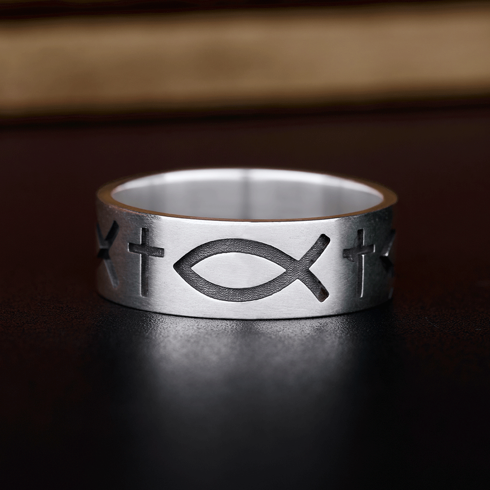 Jesus Fish Christian Sterling Silver Band Ring