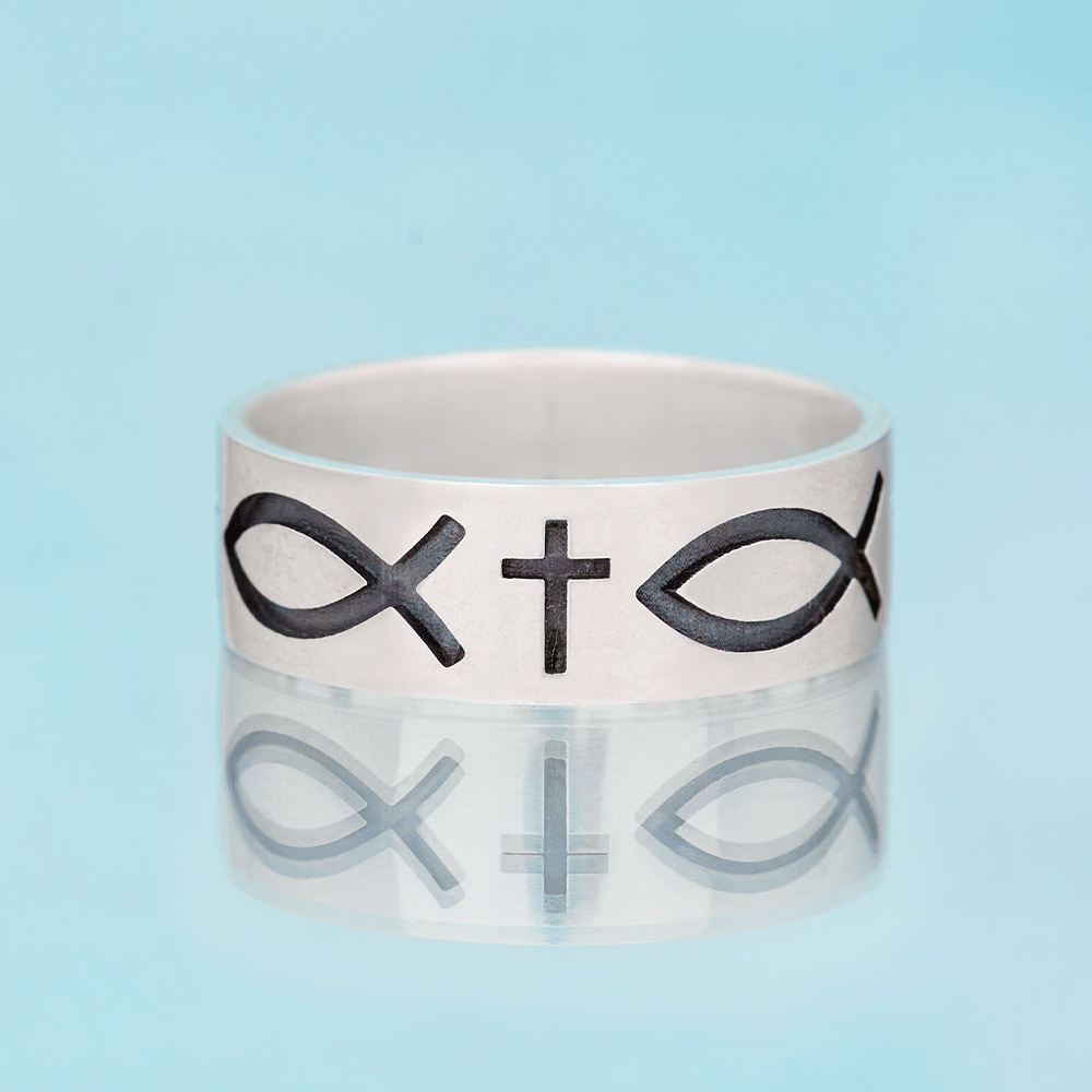 Jesus Fish Christian Sterling Silver Band Ring