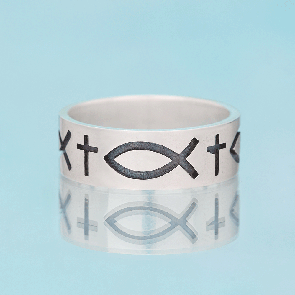 Jesus Fish Christian Sterling Silver Band Ring