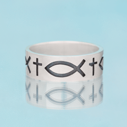 Jesus Fish Christian Sterling Silver Band Ring