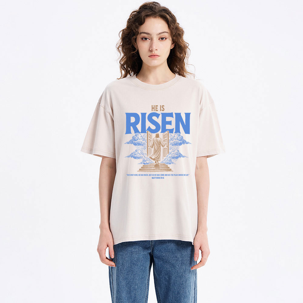 He Is Risen Christian Washed T-Shirt
