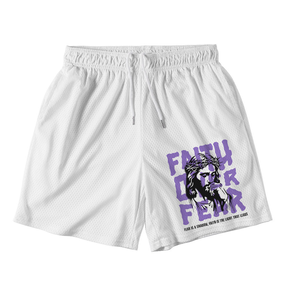 Faith Over Fear White Christian Mesh Shorts
