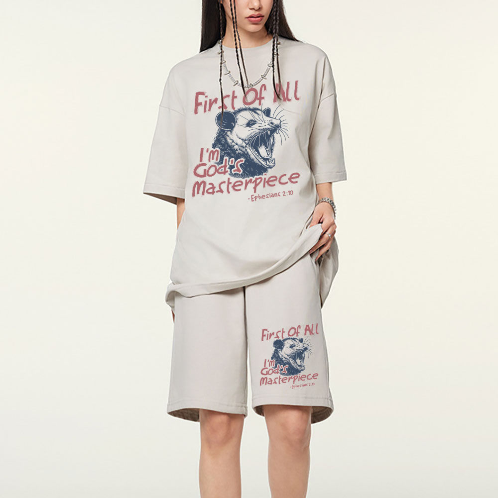 First Of All I'm God's Masterpiece Christian Washed T-Shirt & Shorts