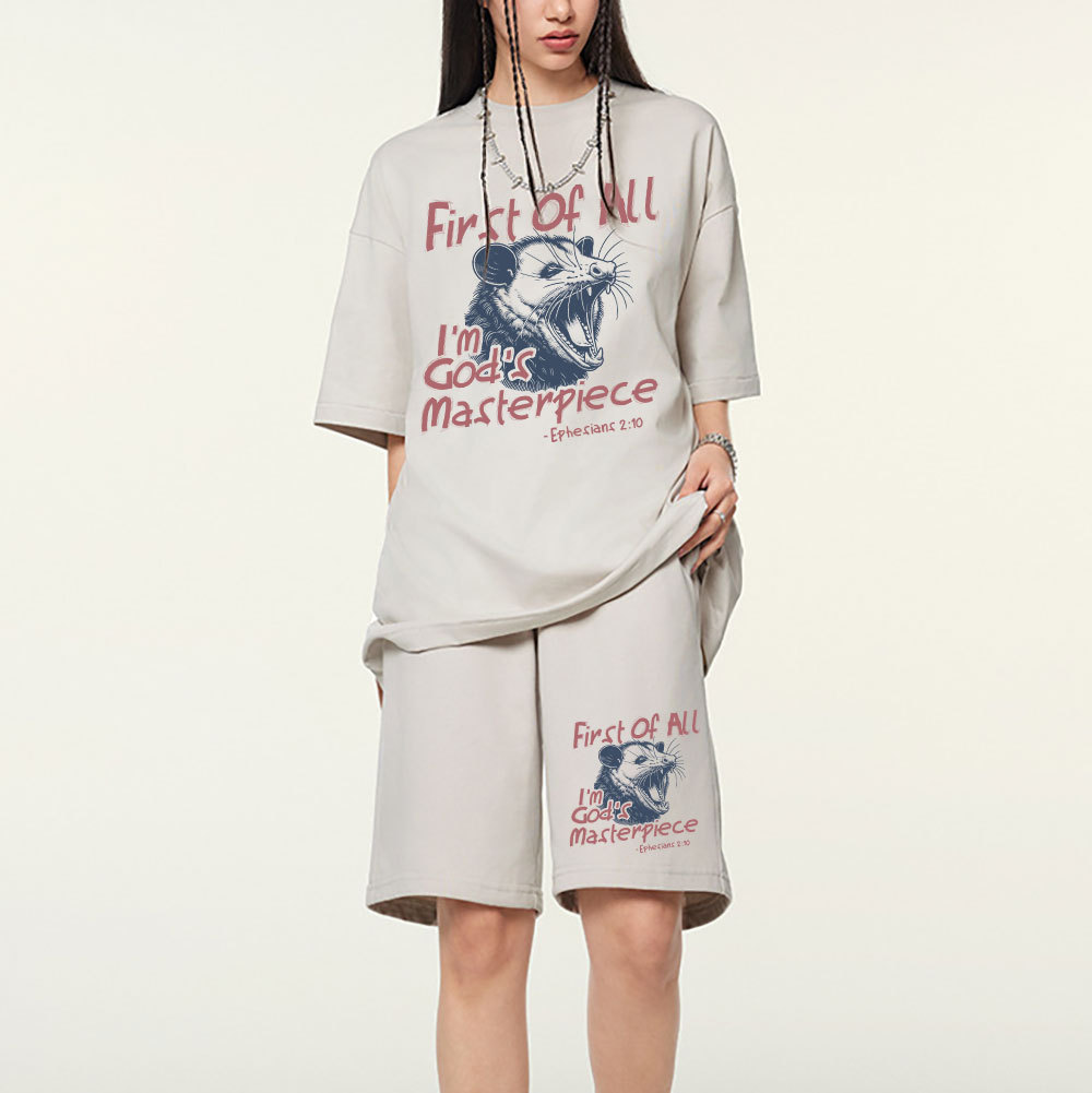 First Of All I'm God's Masterpiece Christian Washed T-Shirt & Shorts
