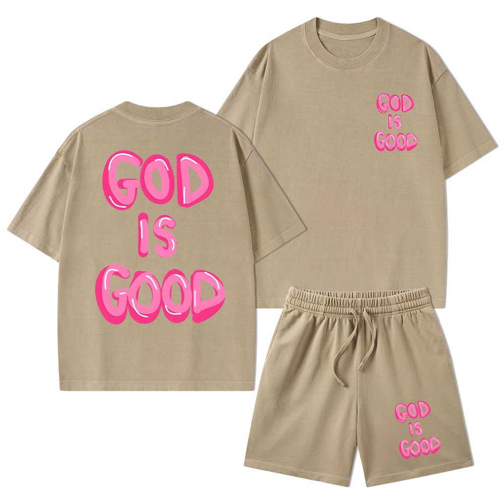 God Is Good Christian Washed T-Shirt & Shorts